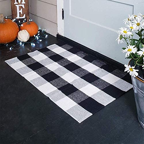 KaHouen Cotton Buffalo Plaid Rugs Check Rug 23.6x35.4 Checkered Area Kitchen/Bathroom/Laundry Room/Bedroom 매트 White Porch