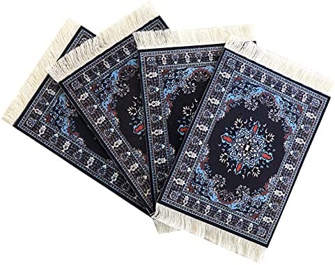 Inusitus 세트 4 Carpet Coasters - Rug Table Drink Holders Oriental 디자인 Fabric Elegant Carpets Beige-Set-4