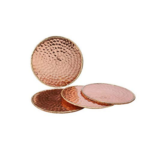 GoCraft Handmade Hammered Copper Coasters Padded Cork Protection your Drinks Beverages & Wine/ Bar Glasses 세트 4