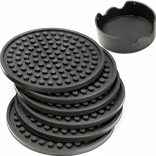 ENKORE Drink Coasters 세트 6팩 Holder Gray - Non-stick 컵 Ridged Silicon Base Steady Grip Table Stay Put 딥 Tray Catch 드립 Spill Large Enough Over-size Glasses