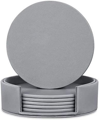 6 Pieces Grey Coasters, Coasters for drinks with a Holder Cup Mat Pad Protect Furniture From Coffee or Tea Marks(Grey, Round)
