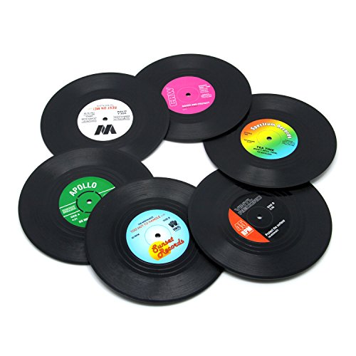 DuoMuo Coaster Vinyl Record Disk Coasters Drinks - Tabletop Protection Prevents Furniture Damage 6 PCS