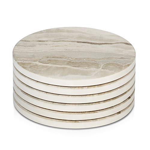 LIFVER 6 Pieces Ceramic Drink Coasters Absorbent Stone Coaster Set Marble Surface Pattern