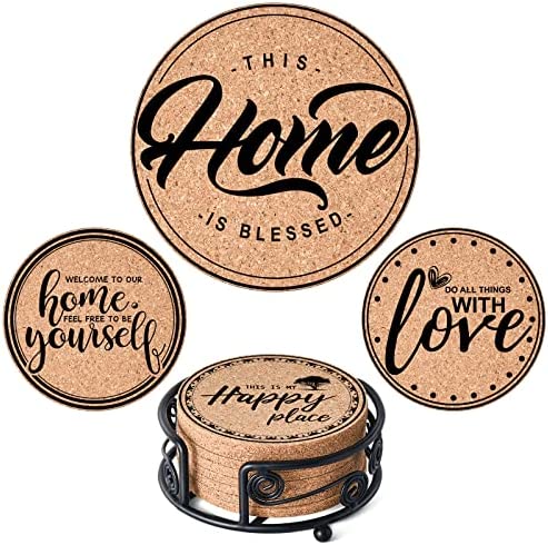 GALAROES Natural Cork Coasters 메탈 Holder 세트 8 Thick Absorbent Coaster Drink Cups 머그잔 Present Friends New HomeHousewarming GiftsLiving Room DecorApartment DecorHoliday Party