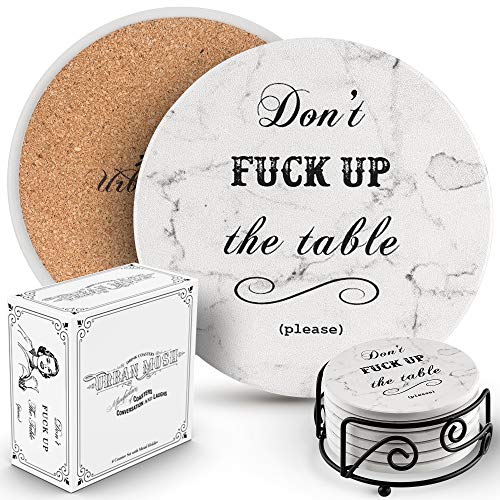 Coasters for Drinks Absorbent Drink Coaster 6-Piece Set Housewarming Hostess Gifts for New Home Man Cave House Warming Presents Decor Wedding Registry Living Room Decorations Cool Gift Ideas