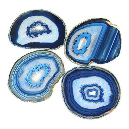 JIC Gem Natural Sliced Dyed Agate Coaster Rubber Bumper 세트 4 3-3.5 Pink