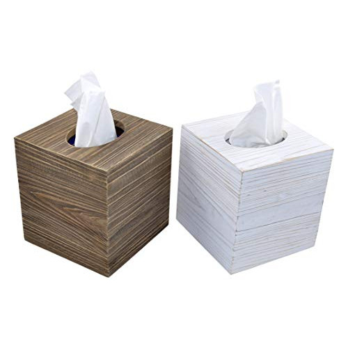 Spiretro 세트 2 스퀘어 Tissue Box 커버 Rustic Reclaimed 우드 Facial Paper Holder Bathroom Vanity Countertops Dressers Night Stands Desks Tables &ndash Farmhouse 클래식 Grey & Whitewash