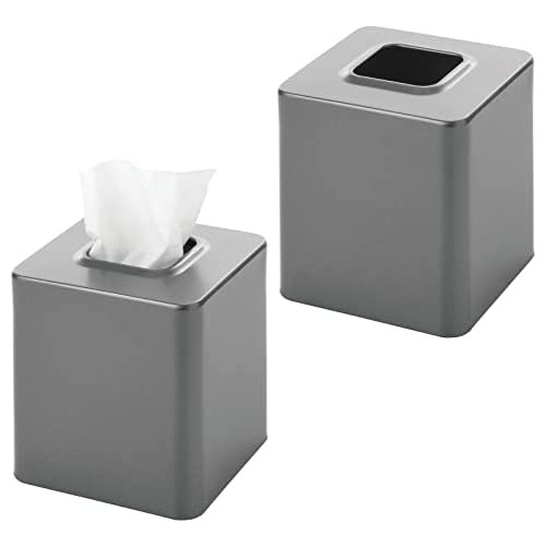 MetroDecor mDesign Facial Tissue Box Cover/Holder Bathroom Vanity Countertops -팩 2 Brushed 스테인레스 스틸