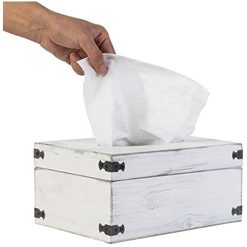 MyGift Distressed 우드 Tissue Box Holder Hinged Lid