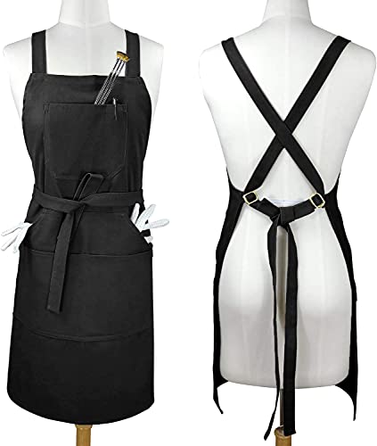 Sturdy Thick 프로페셔널 아티스트 Apron Cross Back + Fasten/Quick Release Buckle 6 Pockets 1 Zipper Pocket 2 Towel Loops Kitchen 조절되는 M XXL 27&quotX31" - 100% Cotton Canvas