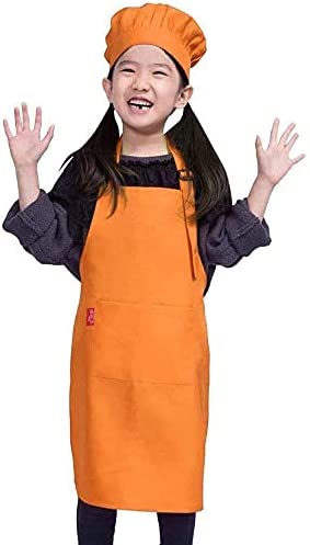 ALIPOBO 어린이 Apron Chef Hat  세트 Childrens&nbspAdjustable Bib 2 Pockets. Cute 소년 소녀 Kitchen for&nbspCooking,&nbspBaking,&nbspPainting Training Wear  2-5 Year Green
