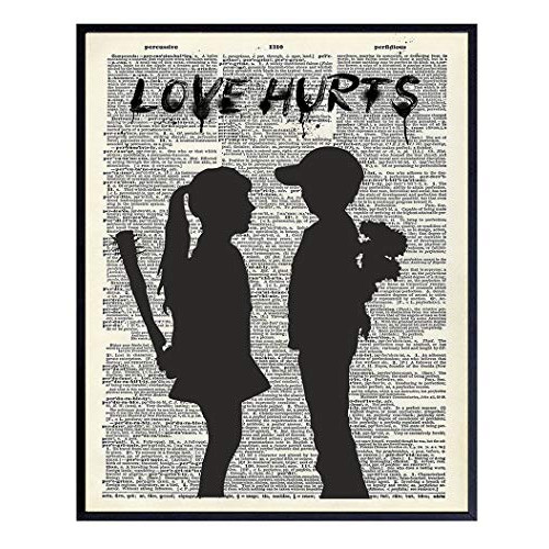 Banksy Graffiti Dictionary 아트 Print - Funny Vintage Upcycled Wall Poster Modern Chic Home Decor 선물 Mural Street Fans 8x10 Photo- Unframed Love Hurts