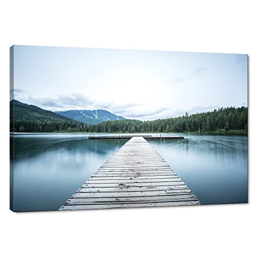 Yatsen Bridge Large Summer Painting on Canvas Wall 아트 Forest Lake Dock Mountains Landscape Pictures 침실 Decoration Home Decor 생일 선물 세트 Framed Ready Hang 40W x 30H