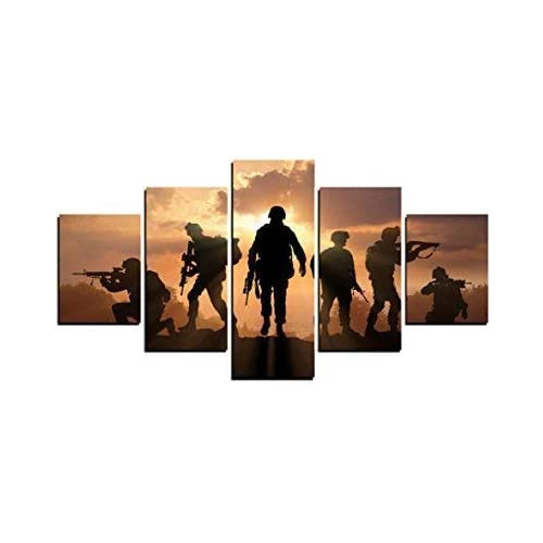 MailingArt Modern Home and Office Wall Decor 5 Panels Canvas Prints Six Military Soldier Silhouettes Photos to Prints Painting on Canvas (8x14inchx2/8x18inchx2/8x21inchx1)