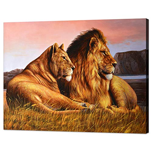 Modern Lion Pictures Wall Decor Vintage Wild Lion and Lioness Painting Artwork Cool Animal Lion Canvas Wall Art Easy to Hang for Living Room Office Decor - 30Hx40W