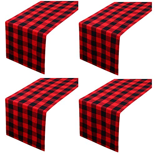 Aneco 4 Pack Checkered Table Runner Cotton Plaid Table Runner Modern Plaid Design Elegant Decor for Indoor Outdoor Events 13 x 72 Inches Red and Black