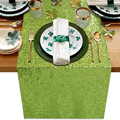 TRLYC 12 by 108-Inch Elegant Rectangle Gold Sequin Wedding Table Runner Gold Glitz Table Linens