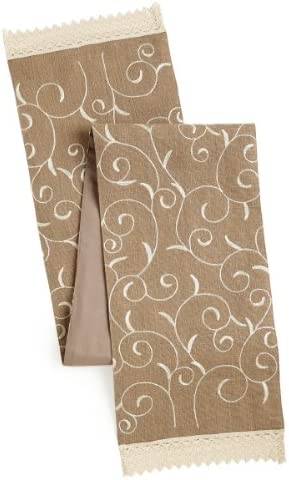 COTTON CRAFT - Jute Embroidered Natural Table Runner - 13x72 - Elegant Ivory lace and Embroidery on Natural Jute Hand Made by Skilled artisans - Spot Clean Only