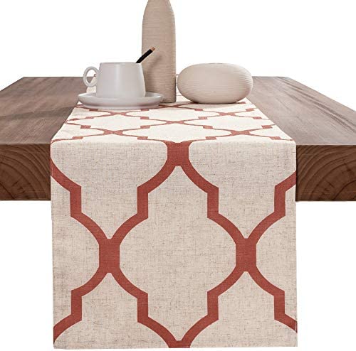 Moroccan Tile Table Runner Linen Textured for Kitchen 1 Panel 55