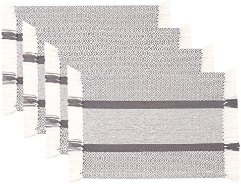 Table Runner with Fringe Traditional Diamond Gray 14 in x 72 in
