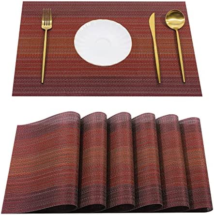 Pauwer Placemats Set of 6 for Dining Table Washable Woven Vinyl Placemat Non-Slip Heat Resistant Kitchen Table Mats Easy to Clean