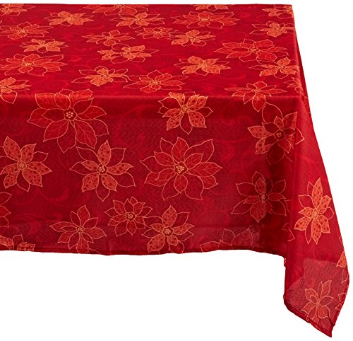 Benson Mills Poinsettia Scroll Printed Fabric Tablecloth 60-Inch-By-120-Inch