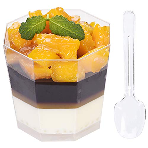 Foraineam 100 Pack 5.4 oz. Clear Plastic Dessert Cups with 100 Spoons Disposable Reusable Appetizer Cups Serving Bowl for Parties Weddings and More