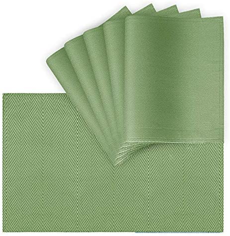 VCVCOO Anti-Skid Double Layer Fabric Placemats Set of 6 Washable, Waterproof White Herringbone Table Mat Heat-Resistant 13 X 19 Inch for Kitchen Dining Home Wedding Party