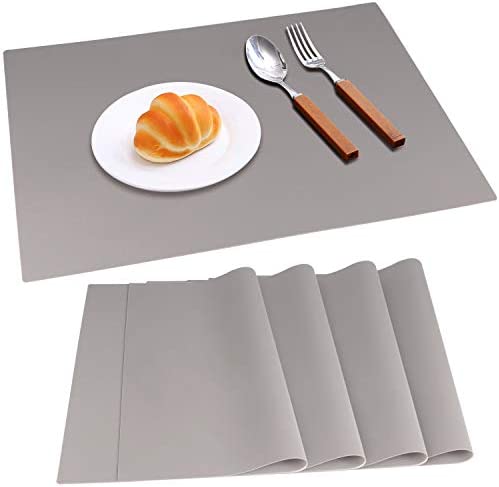 IVYOUNG Large Reusable Silicone Placemats for Dining Kitchen Table Heat-Resistant Baking Mat Countertop Protector, Non-Slip Flexible Washable Dining Mats(Set of 4,Burgundy)
