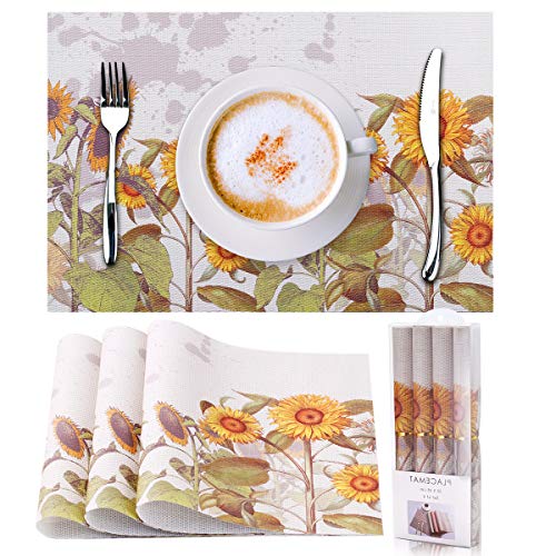 GENNISSY Placemats for Dining Table Set of 4,Heat-Resistant Kitchen Table Mats Washable Easy to Clean Place Mats Non-Slip Woven Vinyl Placemat for Kitchen Table with Gift Box Packaging