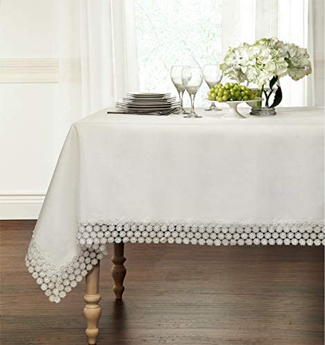 GoodGram Ultra Luxurious Textured Macrame Trim Fabric Tablecloth Assorted Sizes & Colors - White, 60 x 90 Rectangle (6-8 Chair)