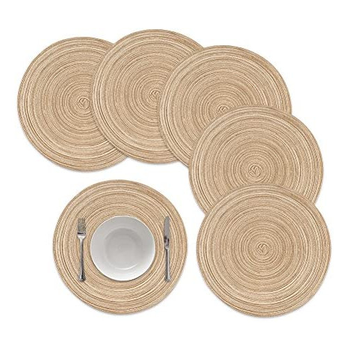 famibay Round Placemats Braided Woven Place Mats Charger Dining Table 히트 Insulation Kitchen 15 Inches 세트 6 멀티 Color