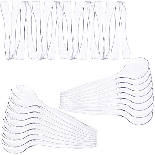 Plastic Serving Utensils 24팩 - Heavy Duty Disposable utensil 8-10&rdquo Spoons Forks 8-6-1/2&rdquo Tongs Clear
