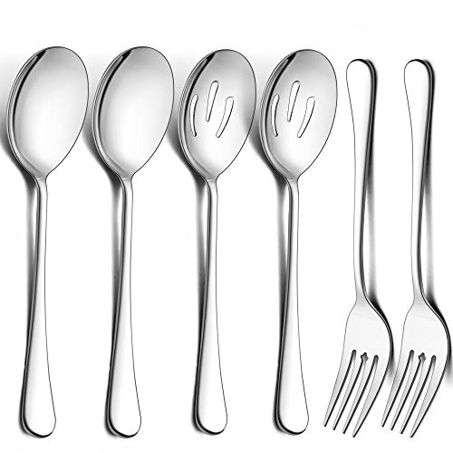 LIANYU Large Serving Spoons Forks 세트 12 스테인레스 스틸 Buffet Catering Dinner Party Slotted Spoon Fork 9.8 Inch Mirror Finished Dishwasher Safe