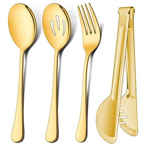 LIANYU Large Serving Spoons x 3 Slotted Forks Tongs Buffet Catering Fork 12-Piece 스테인레스 스틸 Utensils Dishwasher Safe