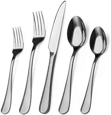 Matte 매트 Silverware 세트 Satin Finish 20-Piece 스테인레스 스틸 Flatware Set,Kitchen Utensil Service 4,Tableware Cutlery Home Restaurant Dishwasher Safe