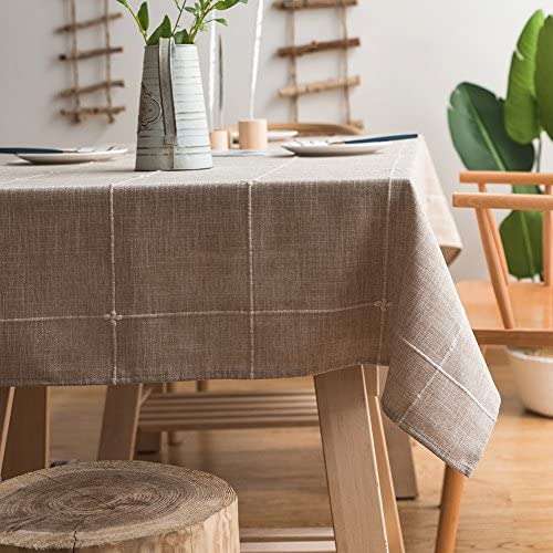 ColorBird Solid Embroidery Lattice Tablecloth Cotton Linen Dust-Proof Checkered Table Cover for Kitchen Dinning Tabletop Decoration (Rectangle/Oblong, 52 x 70 Inch, Grey)