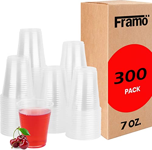 7Oz Clear Plastic Cups by Framo For Any Occasion BPA-Free Disposable Transparent Ice Tea Juice Soda and Coffee Glasses for Party Picnic BBQ Travel and Events 300 clear