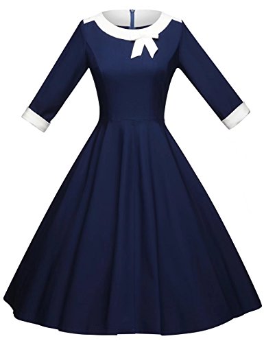 원피스 GownTown 여성 Dresses 1950s Vintage 3/4 Sleeves Pocket Bowknot Stretchy