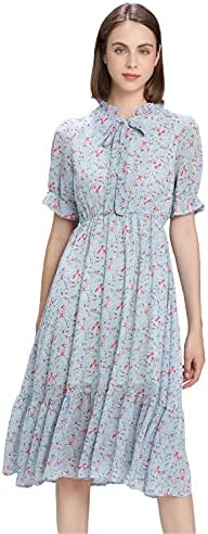 원피스 Shineflow 여성 Short Sleeve V-Neck Floral Print Midi Summer Beach Dress