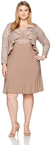 원피스 R&M Richards 여성 Plus Size Two Pce 러플 Jacket Over Solid Dress