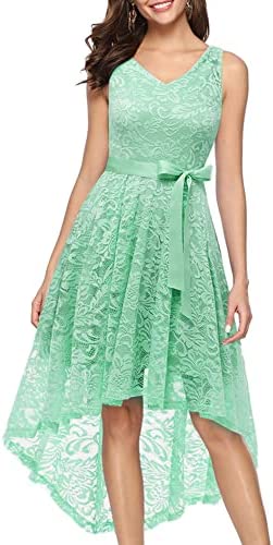 BeryLove Womens Floral Lace Hi-Lo Bridesmaid Dress V Neck Cocktail Formal Swing Dress