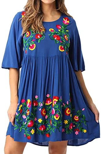 Riviera Sun Rayon Crepe Short Dress with Multicolored Embroidery