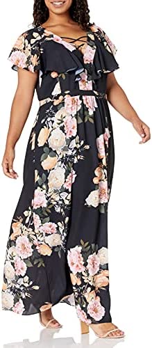 City Chic Womens Apparel Womens Plus Size Floral Maxi Dress with Lattice Detail