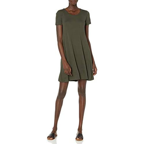Daily Ritual Womens Plus Size Pima Cotton and Modal Short-Sleeve Scoop Neck Dress