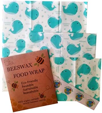 Beeswax food wrap Set of 3 FDA approved Alternative to plastic and tin foil to wrap fresh and cold items Kiwi plus biodegradable stickers