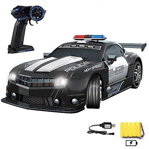 Haktoys 2.4GHz Super Fast 112 Scale RC Police 스포츠 Car Radio 원격 컨트롤 Hot Pursuit Cop Chase Drift Patrol Vehicle No Siren 사운드 Flashing Lights - Safe 어린이 Photosensitivity