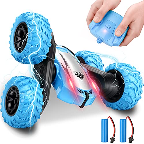 Remote 컨트롤 Car Villana RC Cars Stunt 4WD 2.4GHz Double Sided Rotating 360° Flips Vehicles Drift High-Speed Off-Road Truck 토이 어린이 소년 소녀 Christmas 생일 Gifts（Blue）