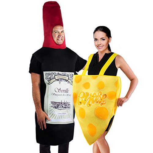 Couples Costumes - Wine & Cheese Costume - Funny Adult Halloween Costumes - Food Costume - 2 Pc - By Tigerdoe