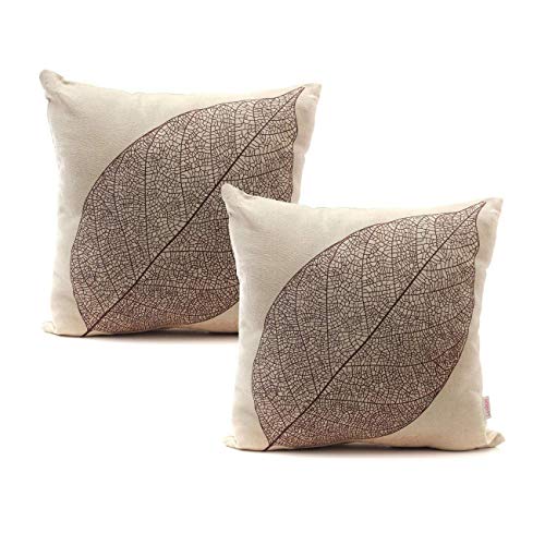 홈데코 쿠션커버 2세트 Luxbon 세트 2Pcs Rustic Farmhouse Leaves Decor Cotton Linen Throw Pillow Cases 45x45cm